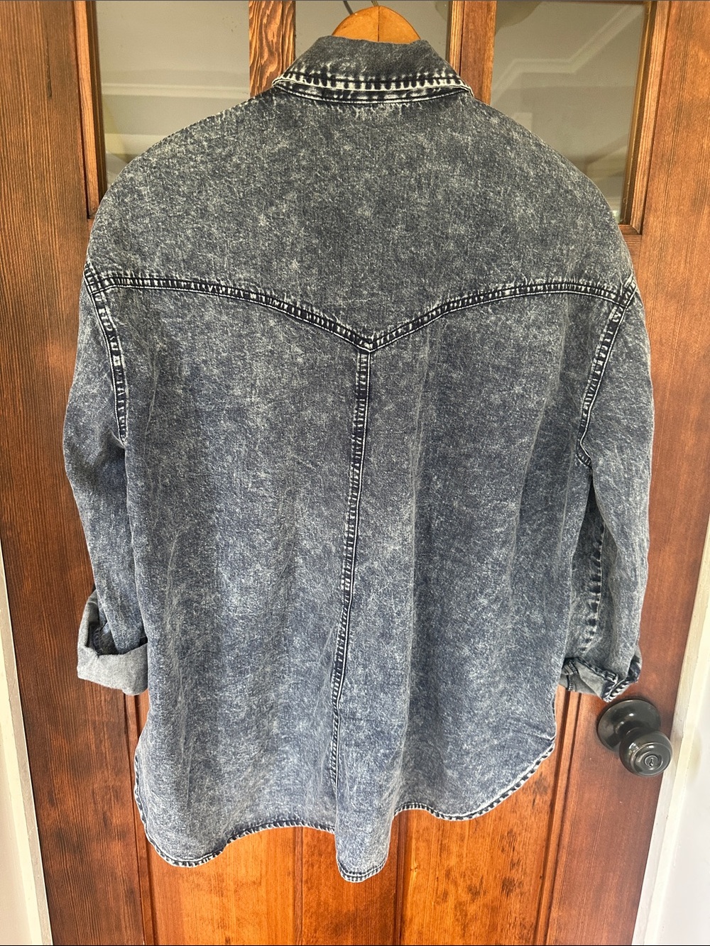 Jane + Delancey Acid Wash Denim Western Snap Shacket Shirt XL - Picture 3 of 7